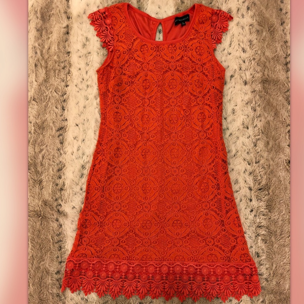 5/$25 Coral Lace Dress - Picture 2 of 6
